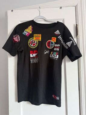 Black Pyramid Black Short-Sleeve Tee with Multicolor Logo Patches